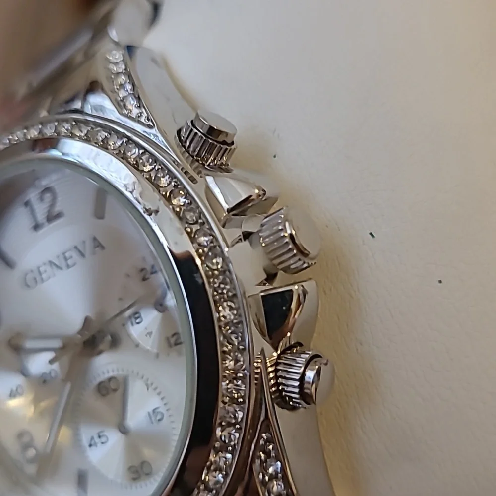 Geneva Silver Watch with Crystal Accents